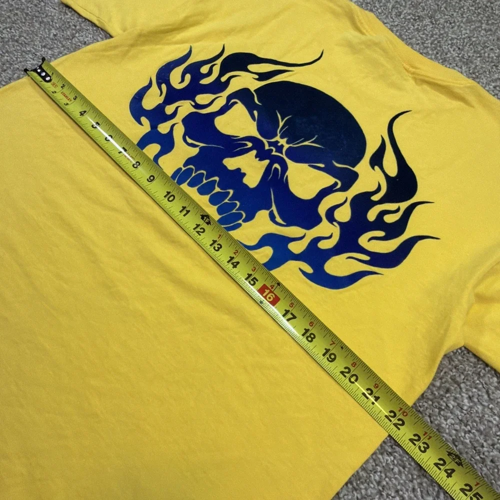 Vintage Odm Skull Flame Tee Double Sided Felt Material Size Large Yellow
